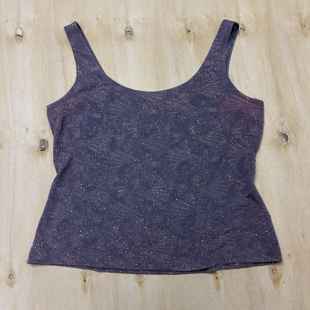 Vintage 90s Alex Evenings Tank Top Womens XL Purple Glitter Scoop Neck Camisole